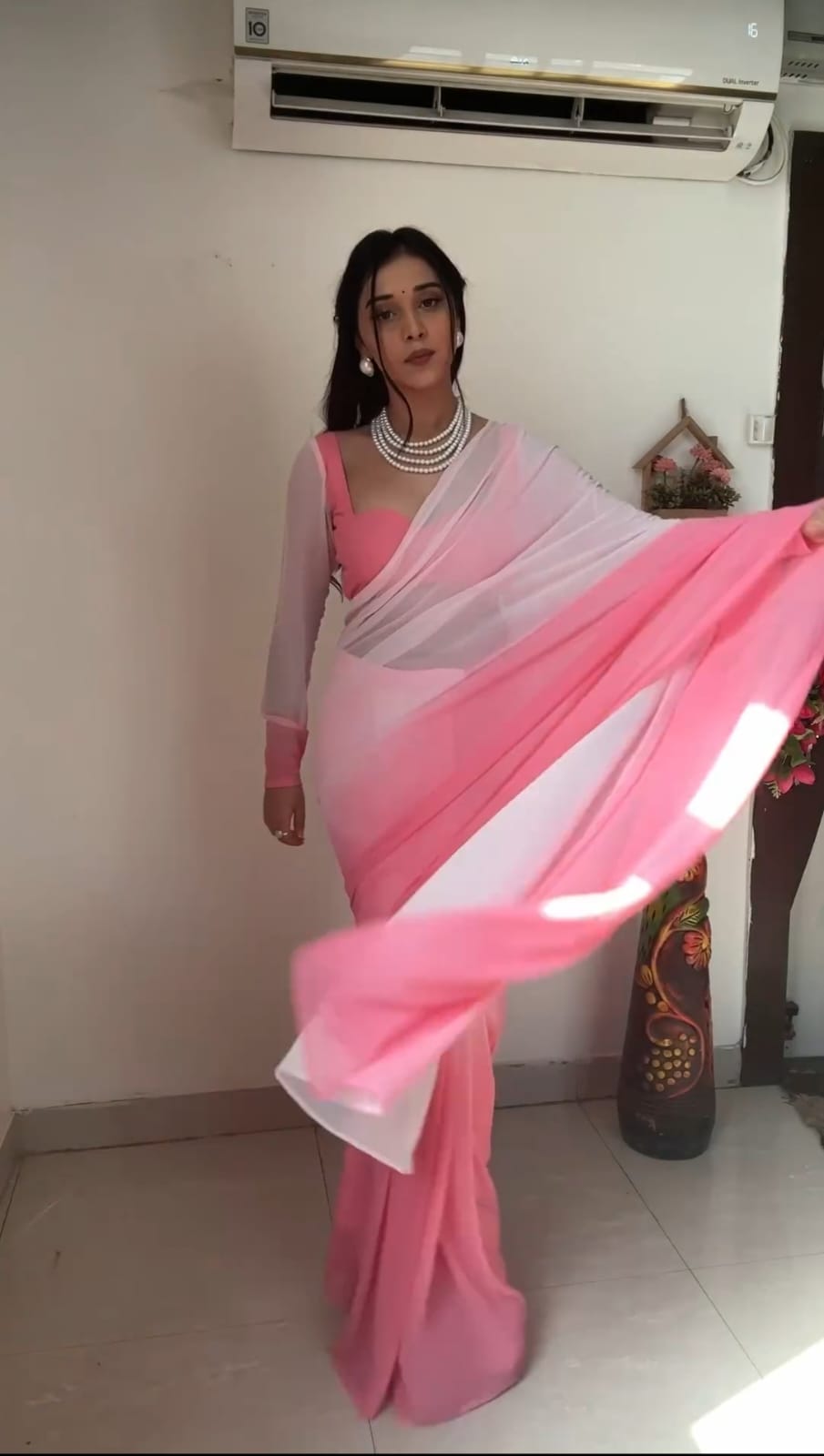 One Minute Ready To Wear Timeless Tradition Pink and White Saree