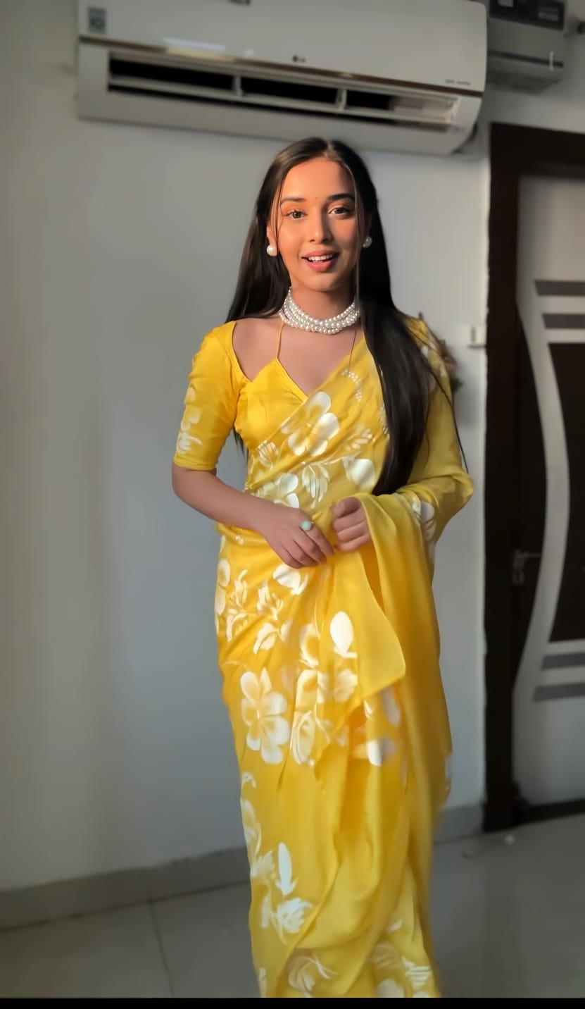 One Minute Ready To Wear Luminous Yellow Saree