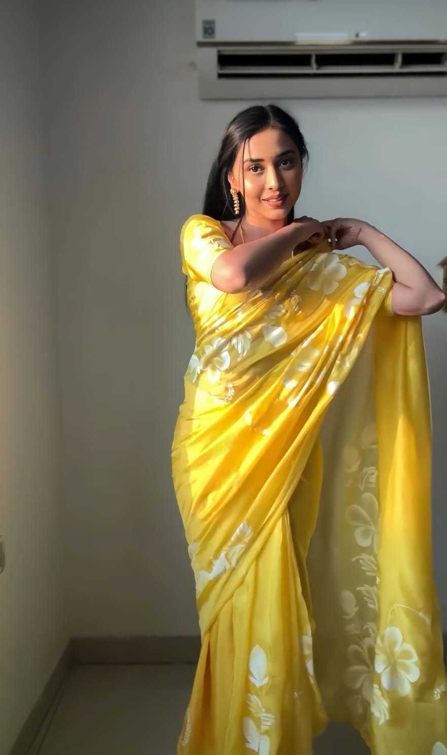 One Minute Ready To Wear Luminous Yellow Saree
