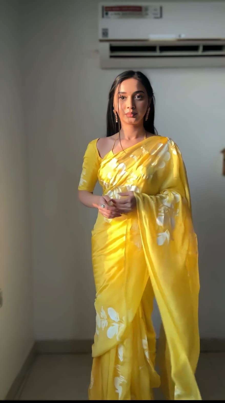 One Minute Ready To Wear Luminous Yellow Saree