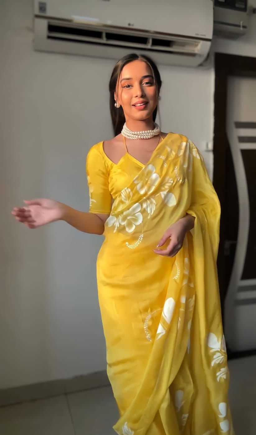 One Minute Ready To Wear Luminous Yellow Saree