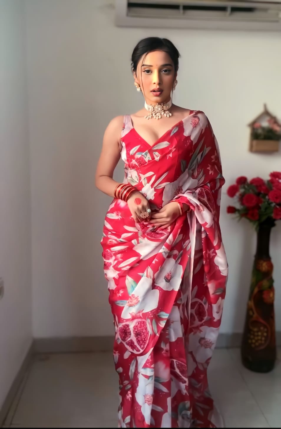 One Minute Ready To Wear Red Reverie Glamour Saree