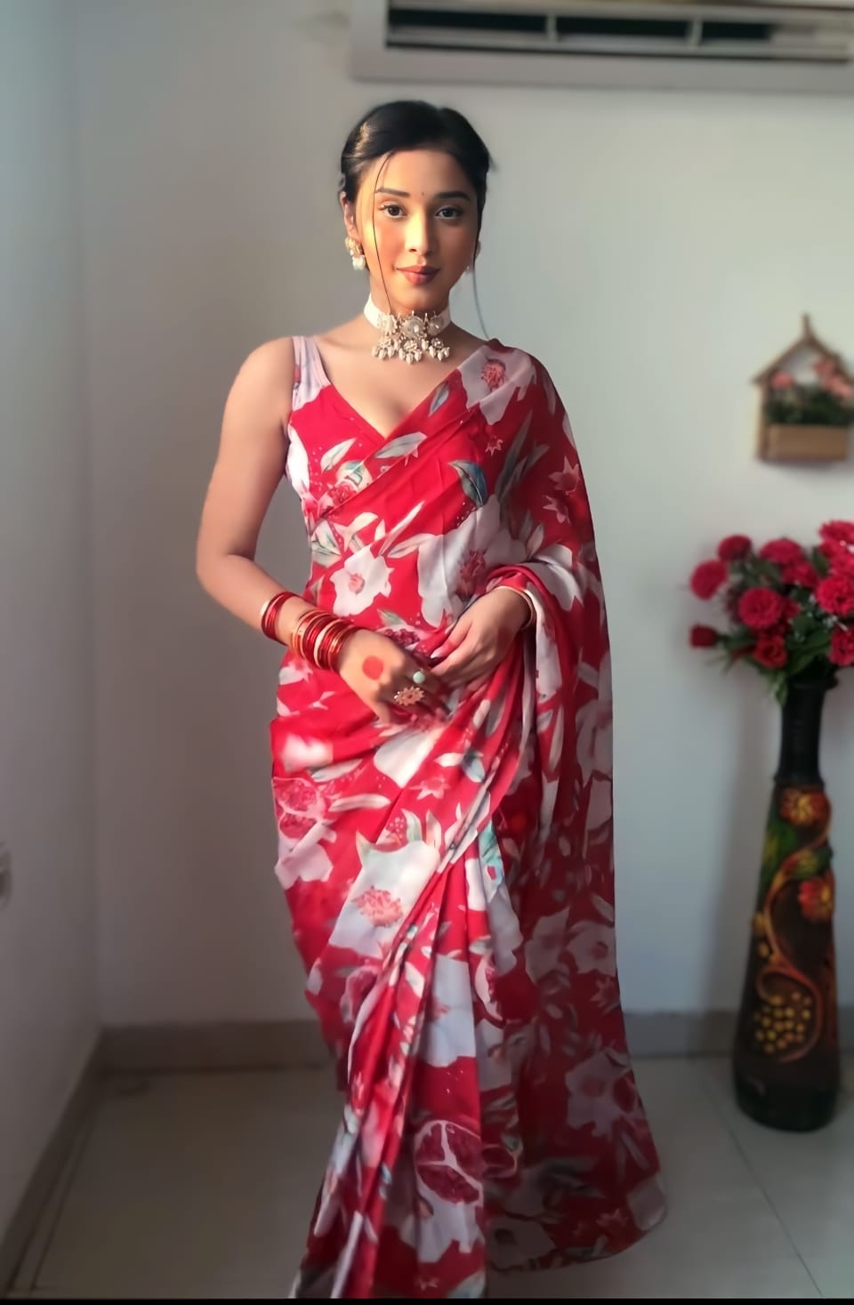 One Minute Ready To Wear Red Reverie Glamour Saree