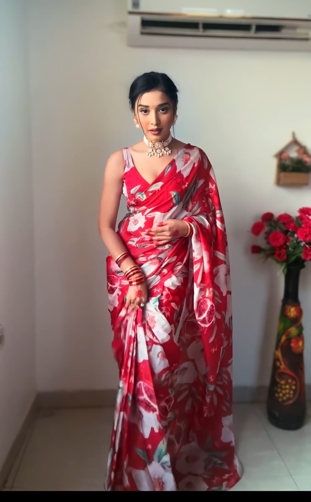 One Minute Ready To Wear Red Reverie Glamour Saree