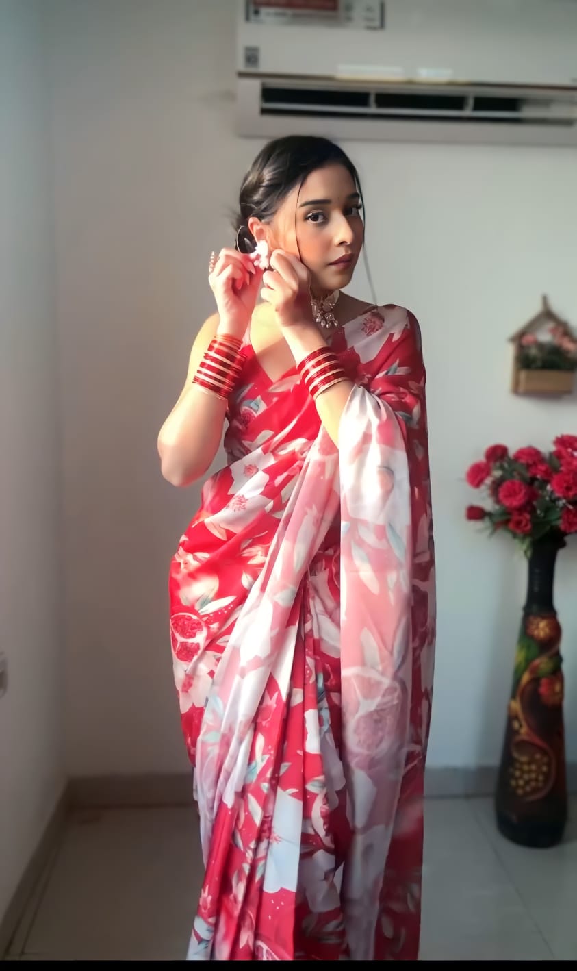 One Minute Ready To Wear Red Reverie Glamour Saree