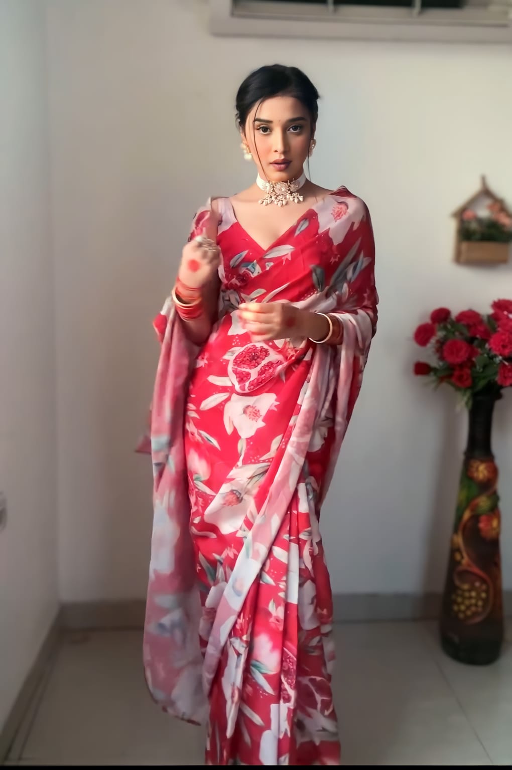 One Minute Ready To Wear Red Reverie Glamour Saree
