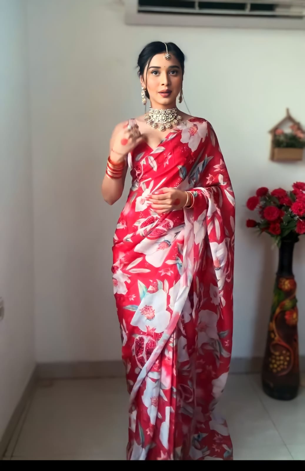 One Minute Ready To Wear Red Reverie Glamour Saree