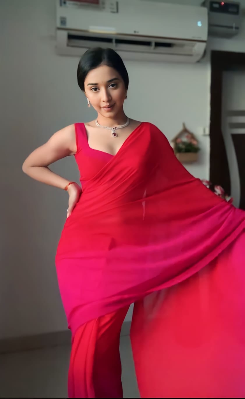 One Minute Ready To Wear Red Ombre Georgette Saree