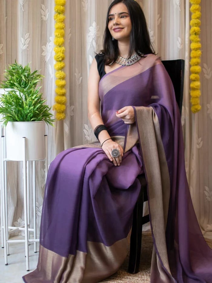 One Minute Ready To Wear Majestic Aura Soft Chiffon Silk Saree