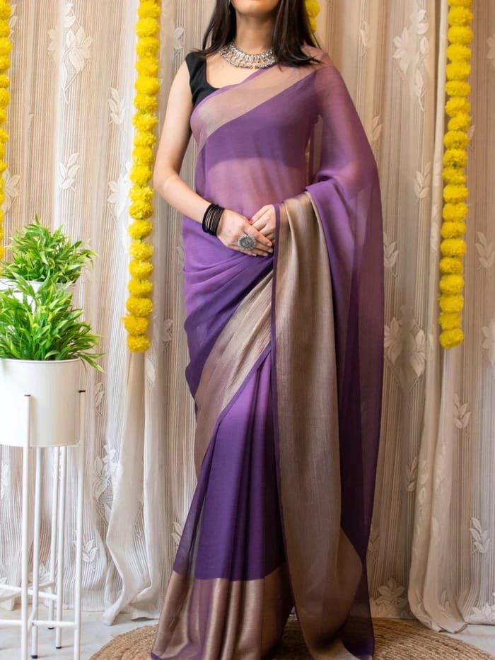 One Minute Ready To Wear Majestic Aura Soft Chiffon Silk Saree