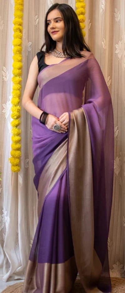 One Minute Ready To Wear Majestic Aura Soft Chiffon Silk Saree