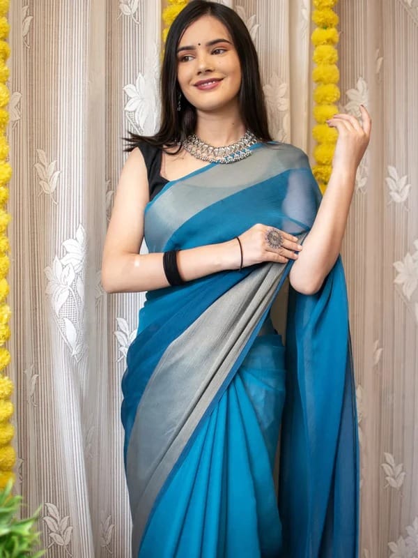 One Minute Ready To Wear Aegean Beauty Soft Chiffon Silk Saree