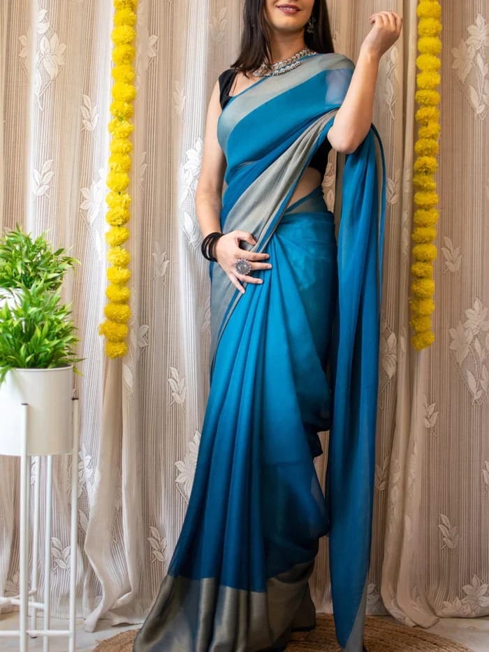 One Minute Ready To Wear Aegean Beauty Soft Chiffon Silk Saree