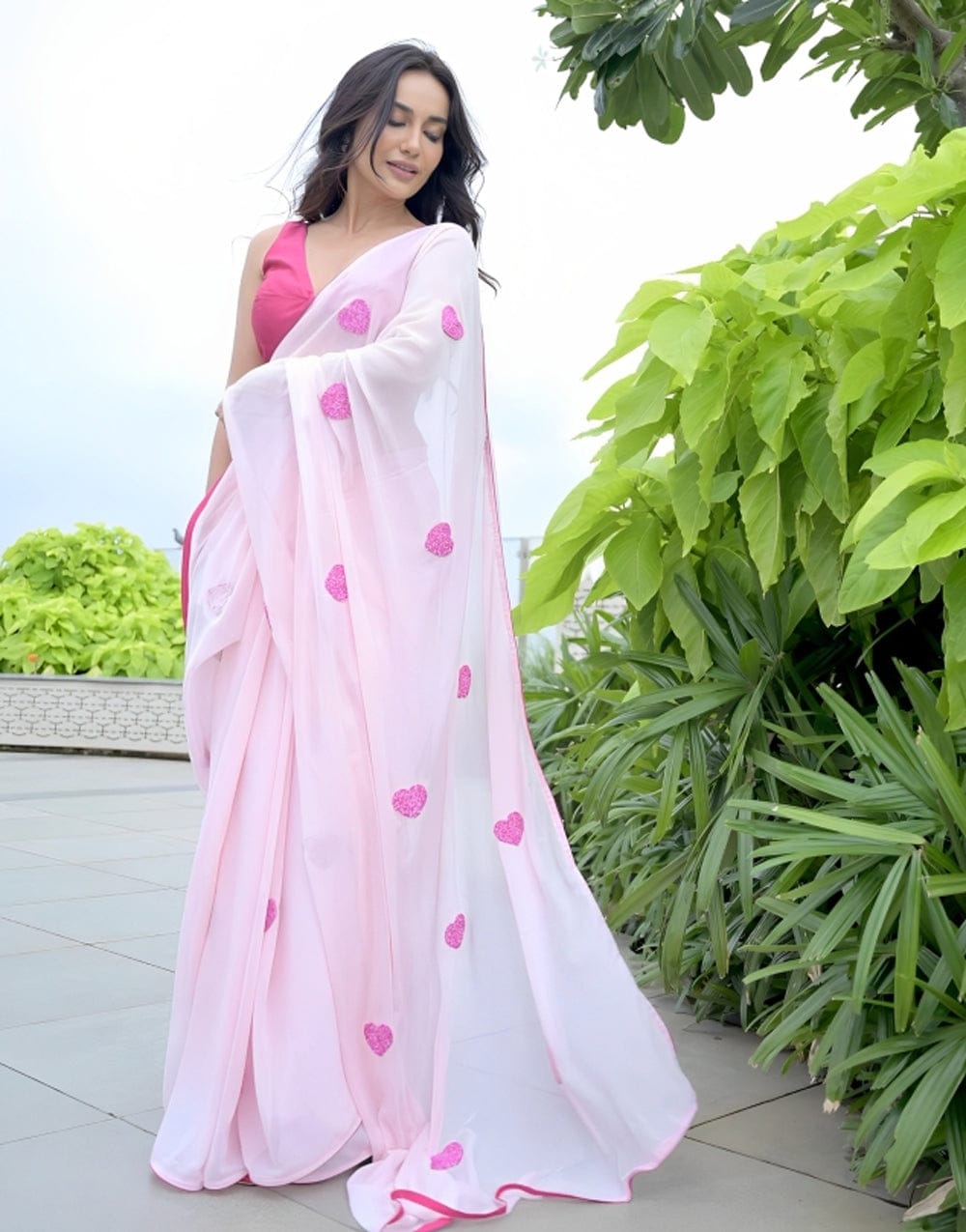 One Minute Ready To Wear Pink Elegance Saree