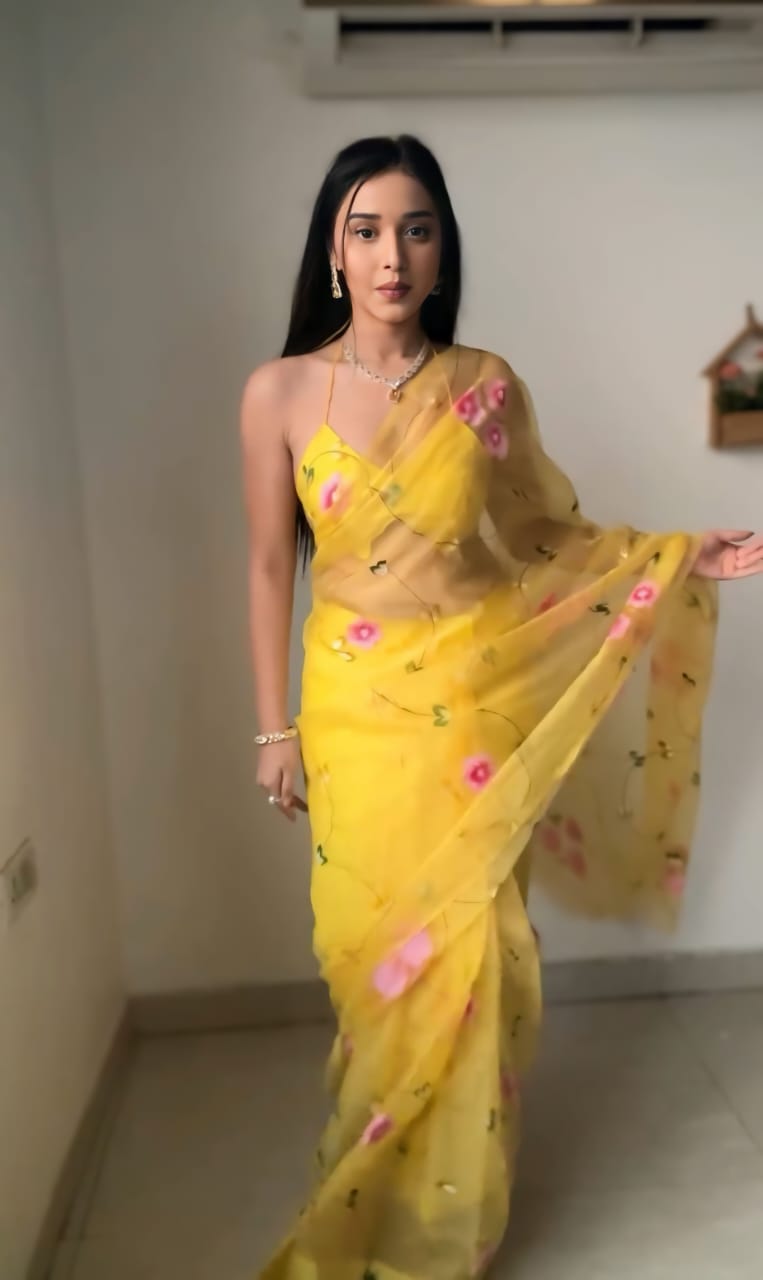 One Minute Ready To Wear Vibrant Yellow Luminous Charm Saree