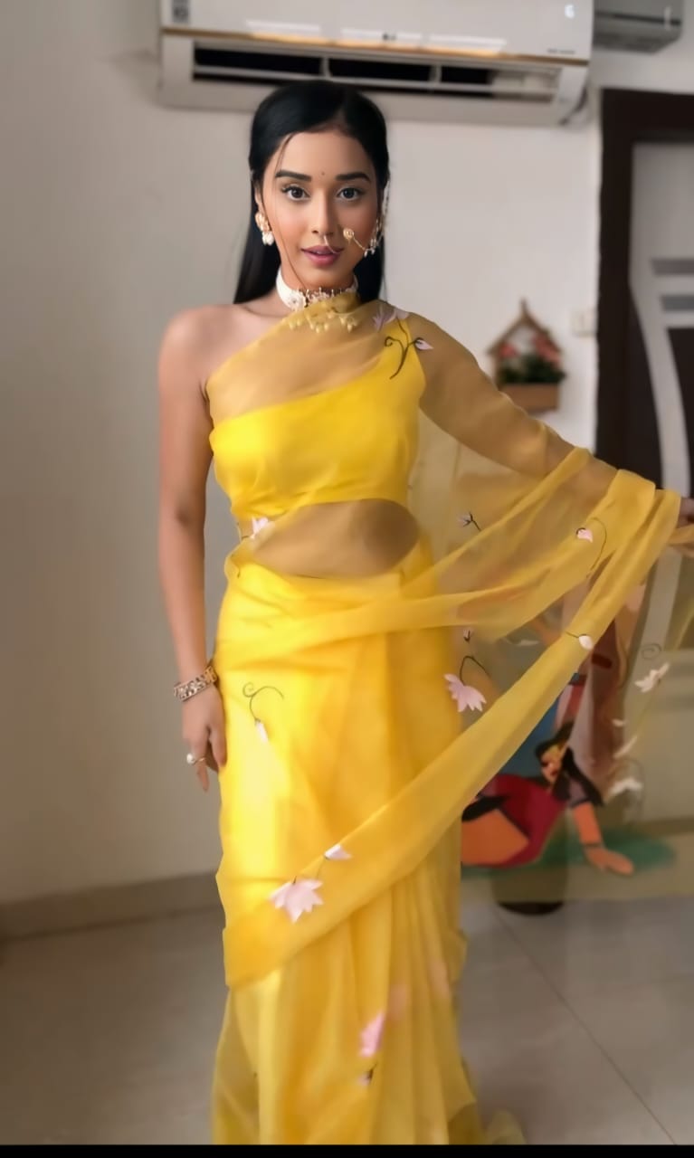 One Minute Ready To Wear Vibrant Yellow Essence Saree