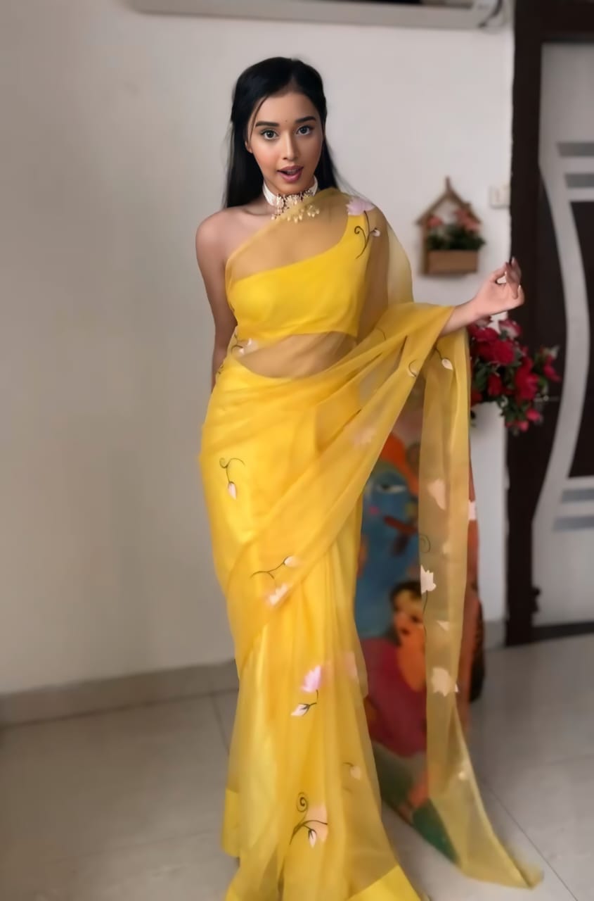 One Minute Ready To Wear Vibrant Yellow Essence Saree