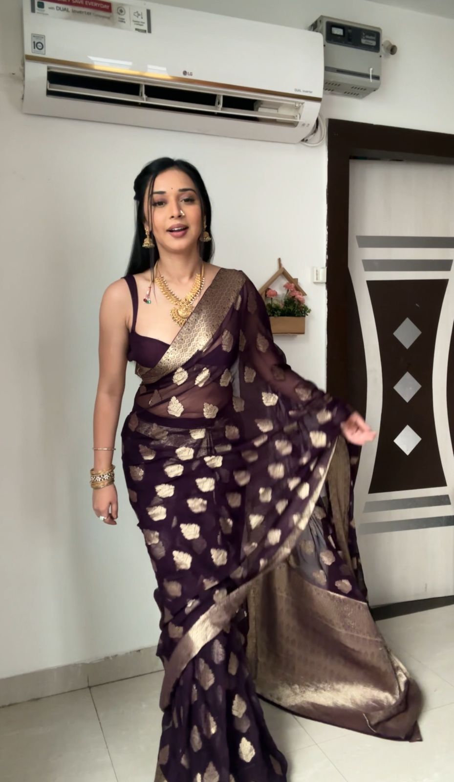 One Minute Ready To Wear Majestic Violet  Saree