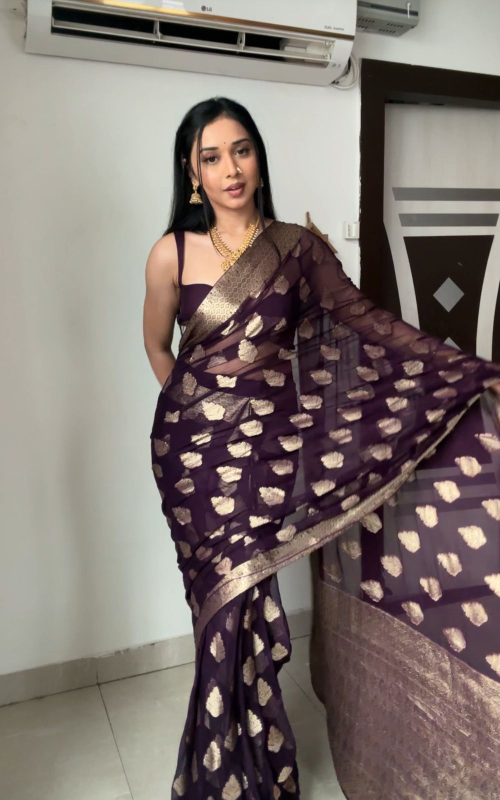 One Minute Ready To Wear Majestic Violet  Saree