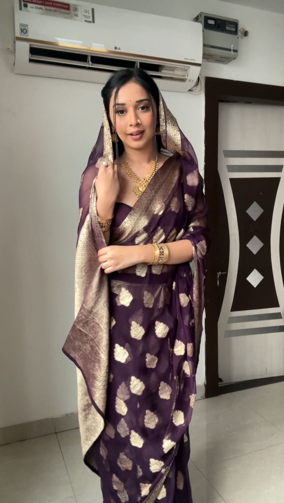One Minute Ready To Wear Majestic Violet  Saree
