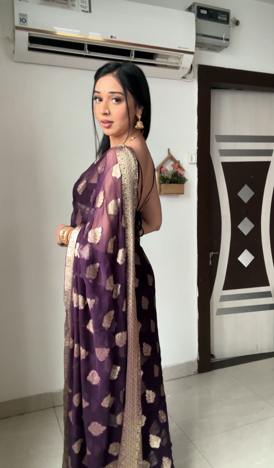 One Minute Ready To Wear Majestic Violet  Saree
