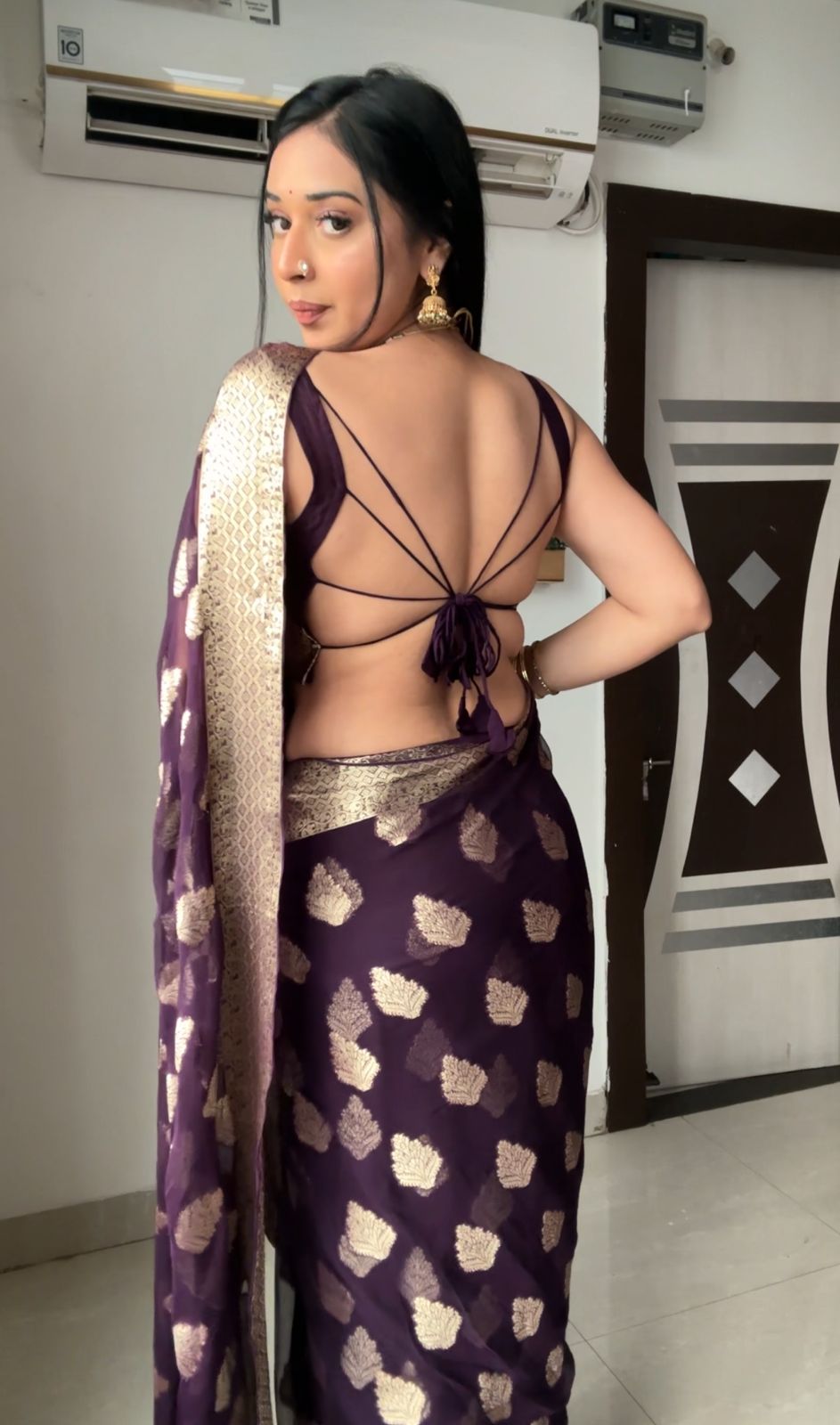 One Minute Ready To Wear Majestic Violet  Saree