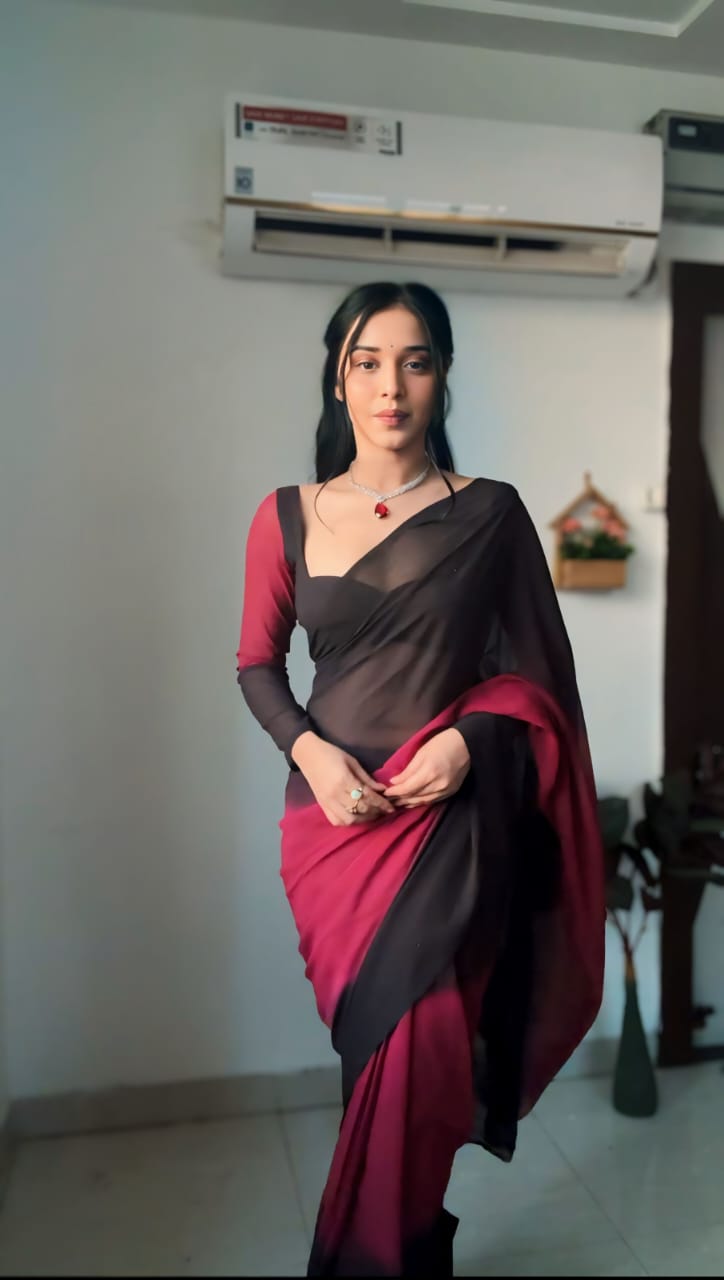 One Minute Ready To Wear Dazzling Contrast Pink and Black Drapes Saree