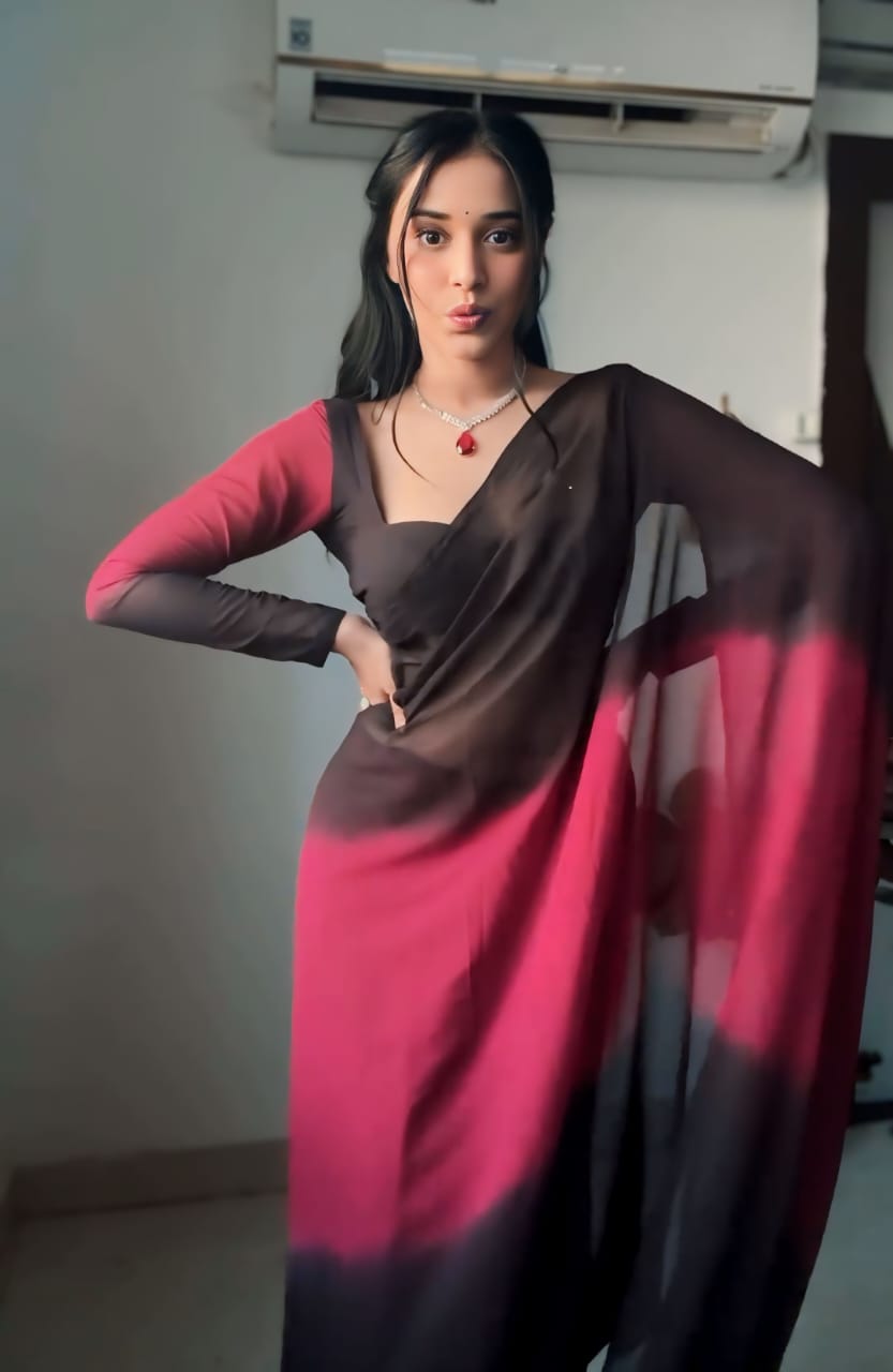 One Minute Ready To Wear Dazzling Contrast Pink and Black Drapes Saree
