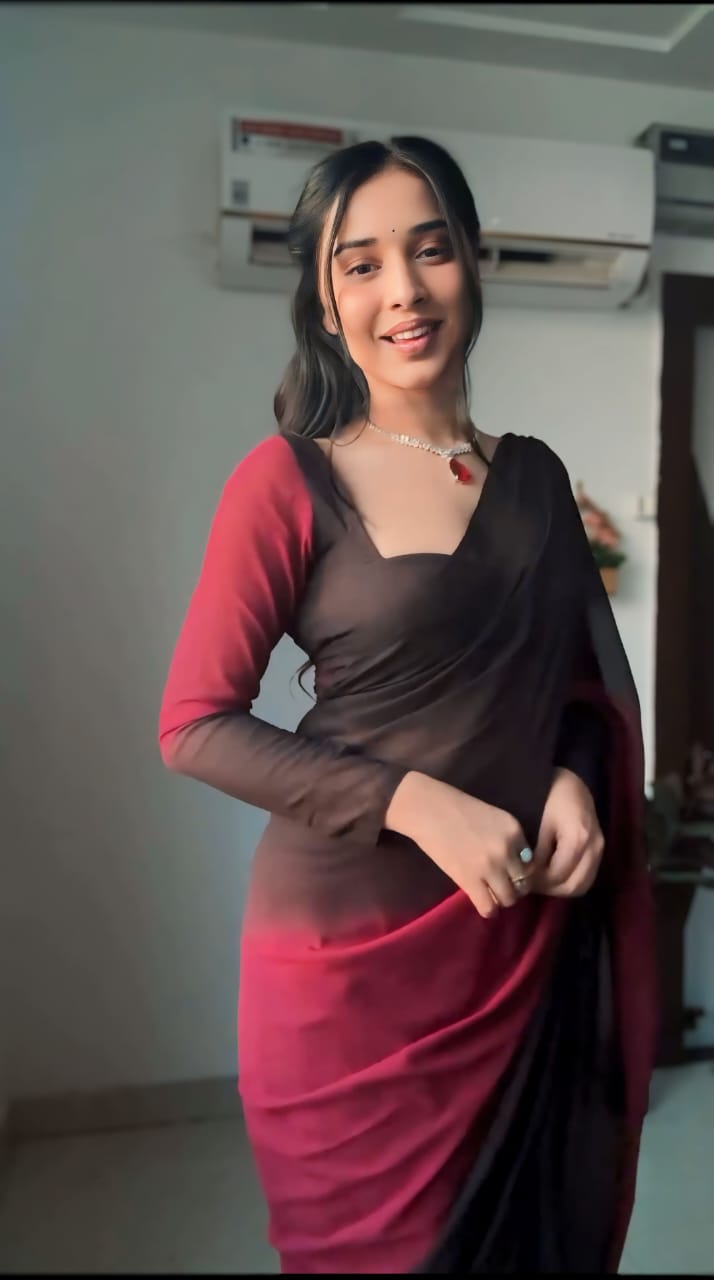 One Minute Ready To Wear Dazzling Contrast Pink and Black Drapes Saree