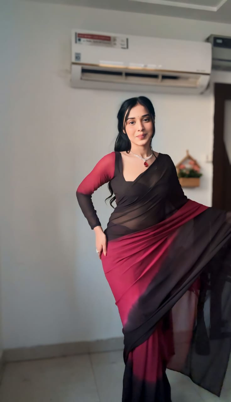 One Minute Ready To Wear Dazzling Contrast Pink and Black Drapes Saree
