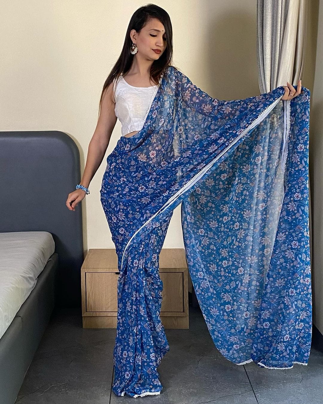 One Minute Ready To Wear Floral Elegance Blossom Breeze Saree