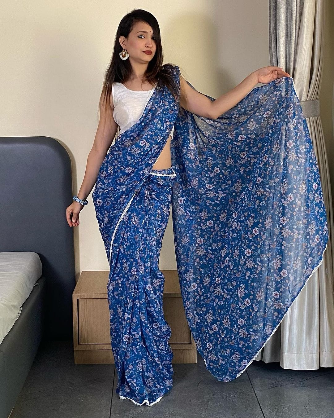 One Minute Ready To Wear Floral Elegance Blossom Breeze Saree