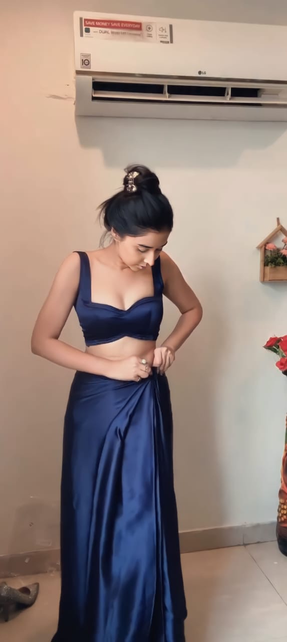 One Minute Ready To Wear Blue Long Sleeves Elegant Party Wear Saree