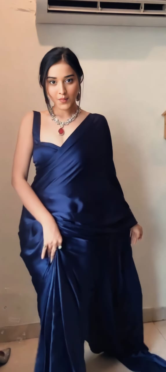 One Minute Ready To Wear Blue Long Sleeves Elegant Party Wear Saree