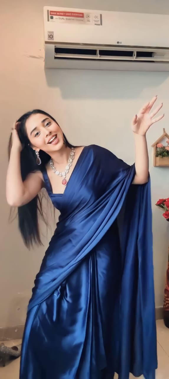 One Minute Ready To Wear Blue Long Sleeves Elegant Party Wear Saree