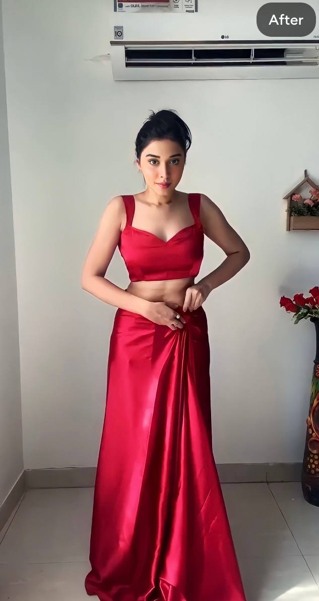 One Minute Ready To Wear Red Long Sleeves Elegant Party Wear Saree