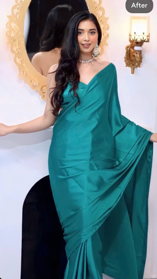 One Minute Ready To Wear Rama Long Sleeves Elegant Party Wear Saree