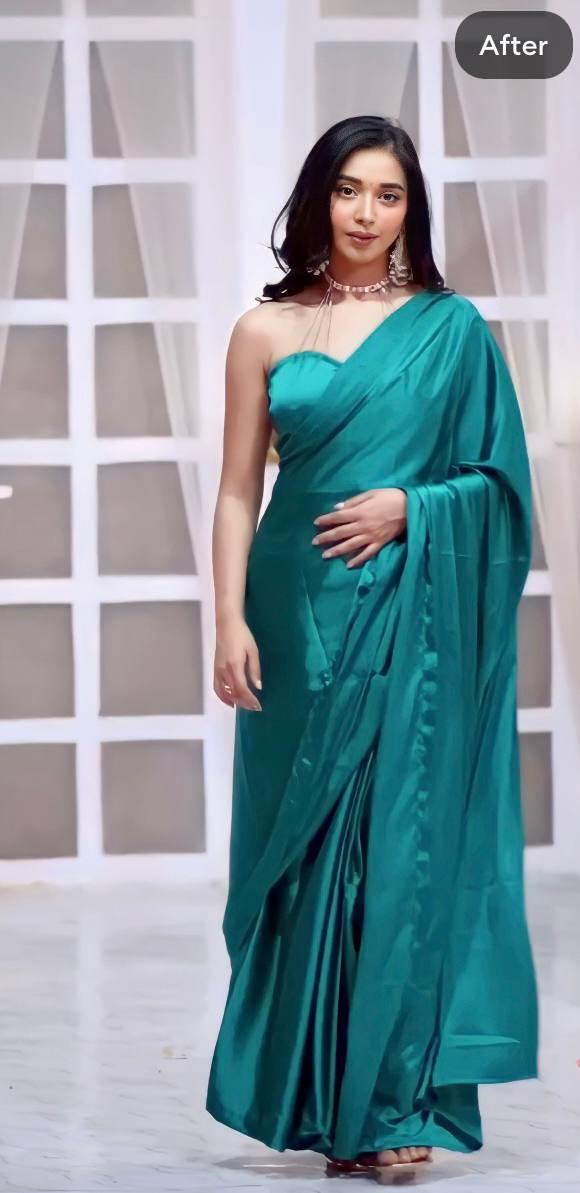 One Minute Ready To Wear Rama Long Sleeves Elegant Party Wear Saree