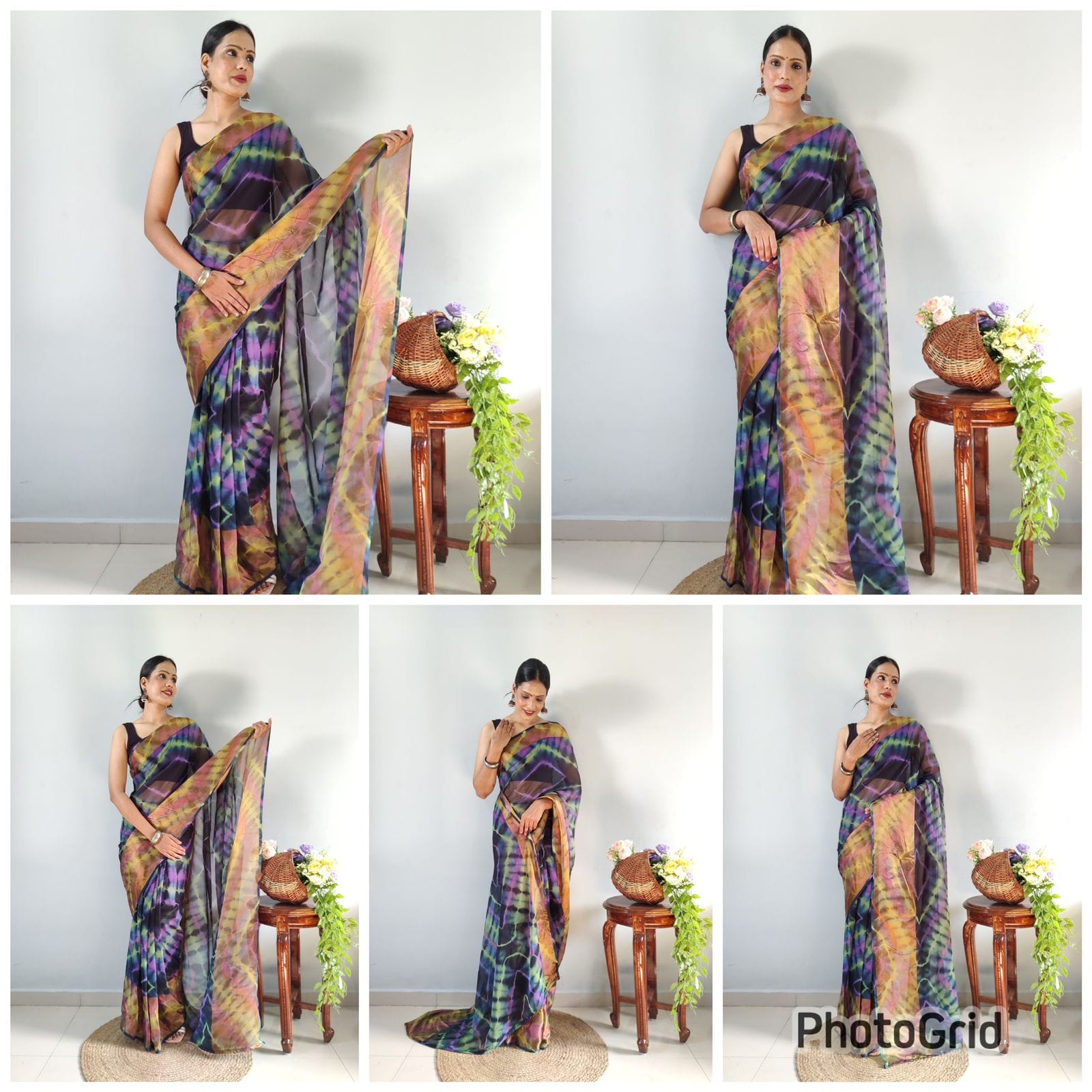 One Minute Ready To Wear Blue Printed Saree