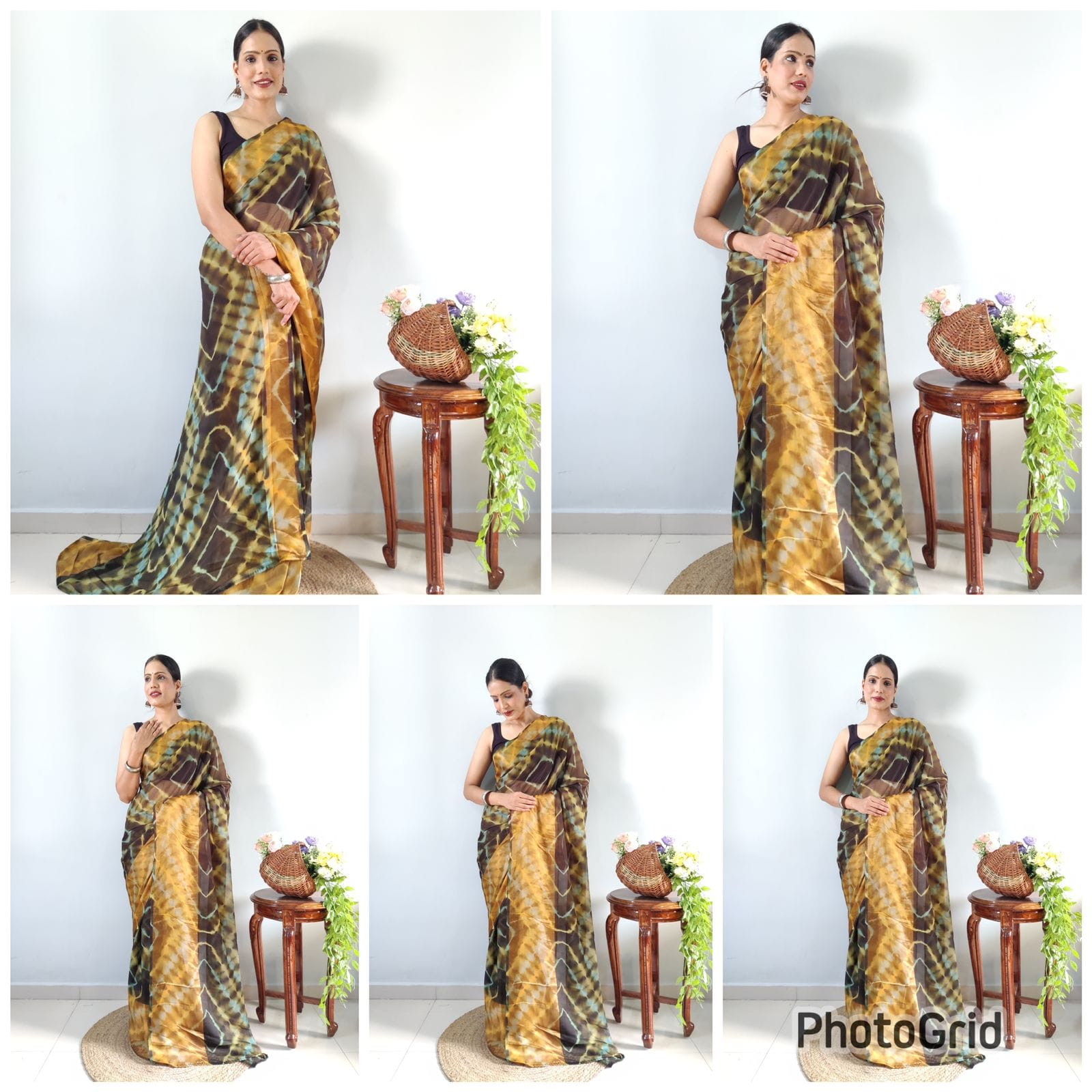 One Minute Ready To Wear Light Brown Printed Saree