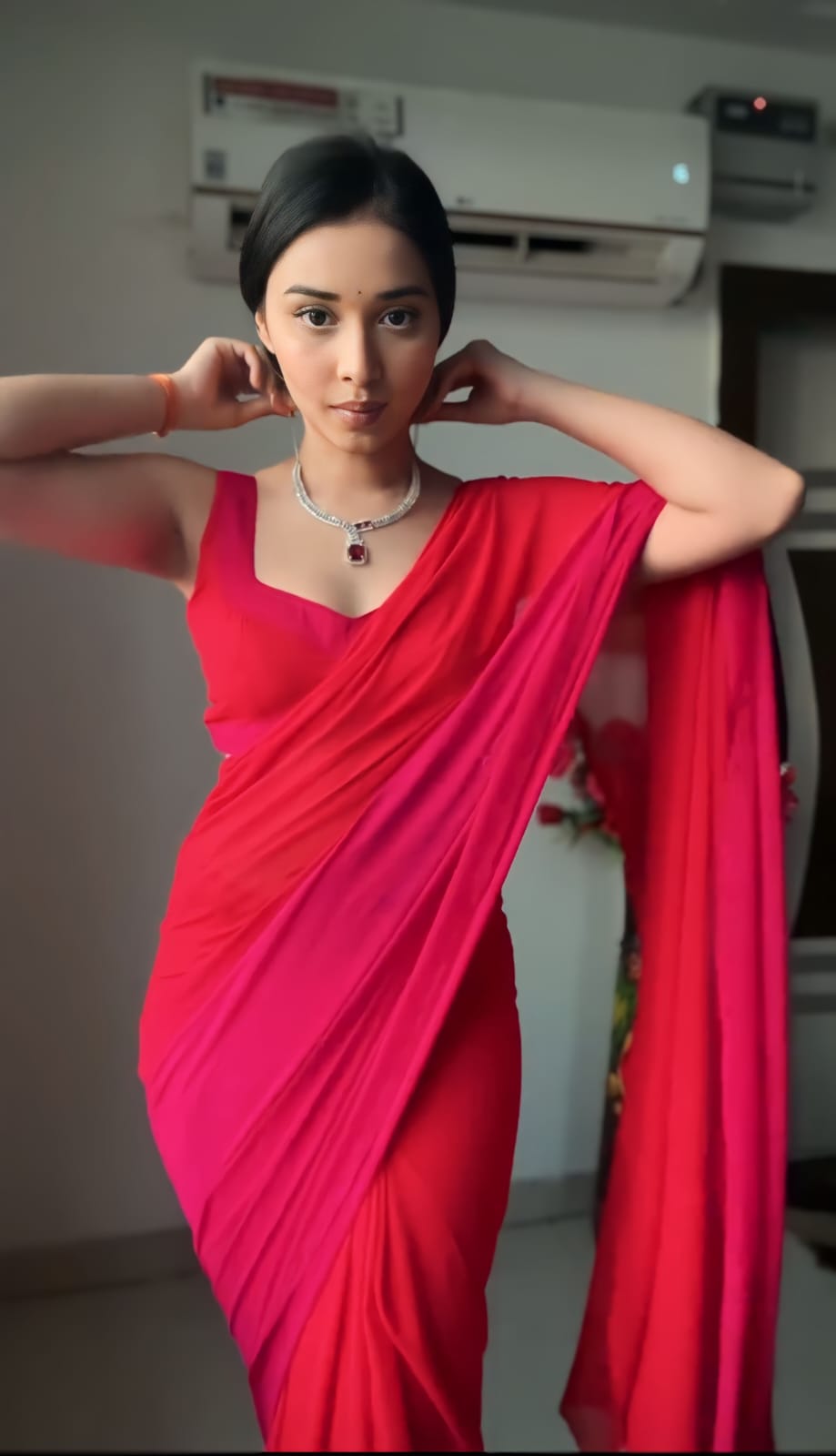 One Minute Ready To Wear Red Ombre Georgette Saree
