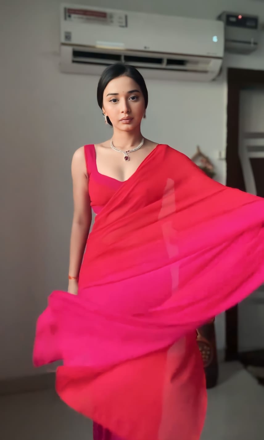 One Minute Ready To Wear Red Ombre Georgette Saree
