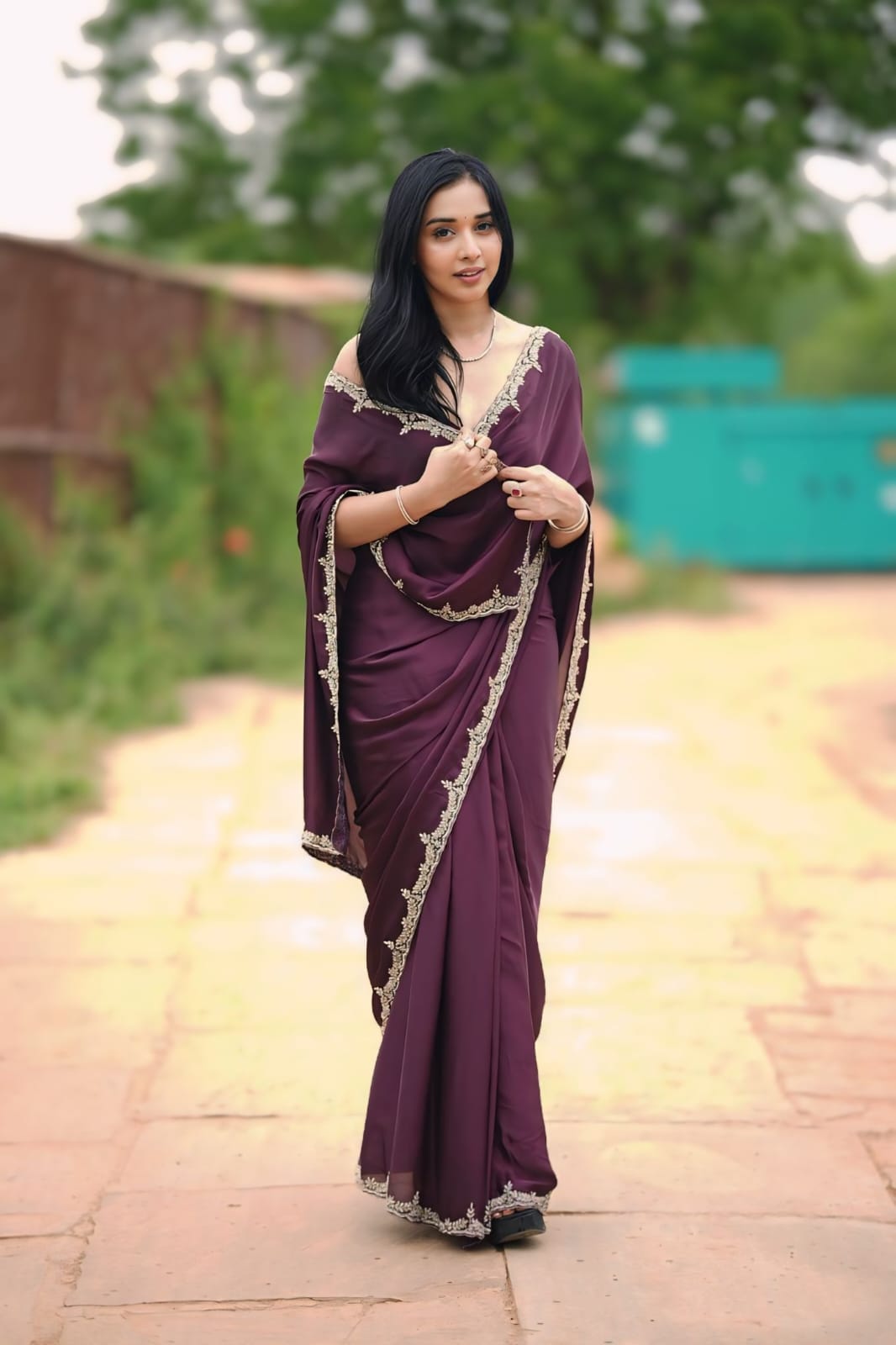 One Minute Ready To Wear Classic Graceful Elegance Satin Saree With Stitch Blouse