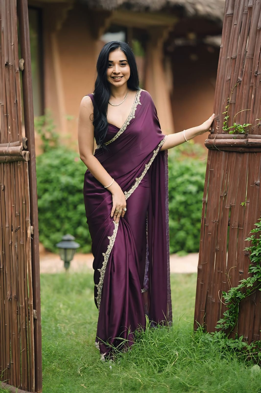 One Minute Ready To Wear Classic Graceful Elegance Satin Saree With Stitch Blouse