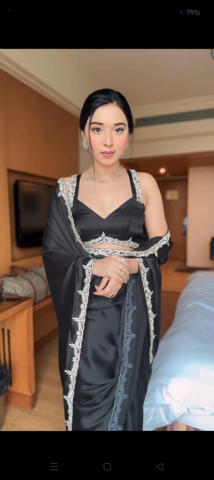One Minute Ready To Wear Classic Graceful Elegance Black Saree With Stitch Blouse