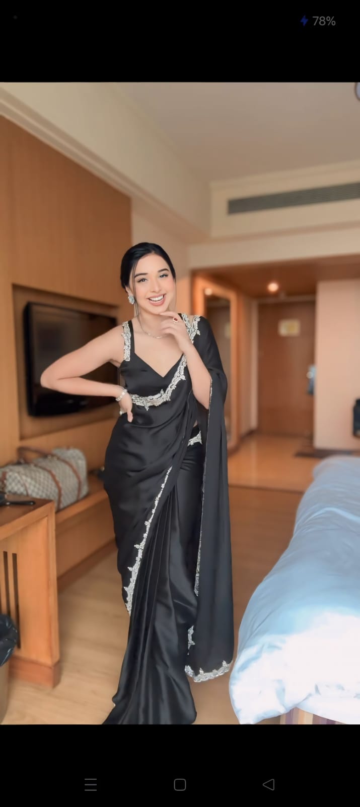 One Minute Ready To Wear Classic Graceful Elegance Black Saree With Stitch Blouse