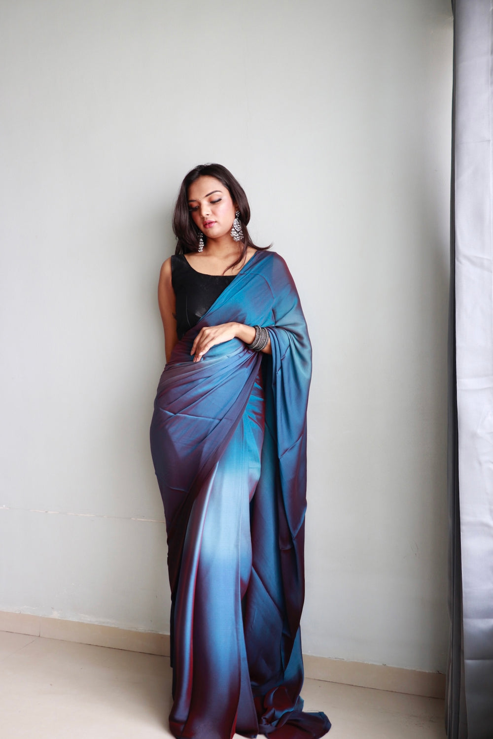 One Minute Ready To Wear Classic Oceanic Splendor Saree with Unstitch Blouse