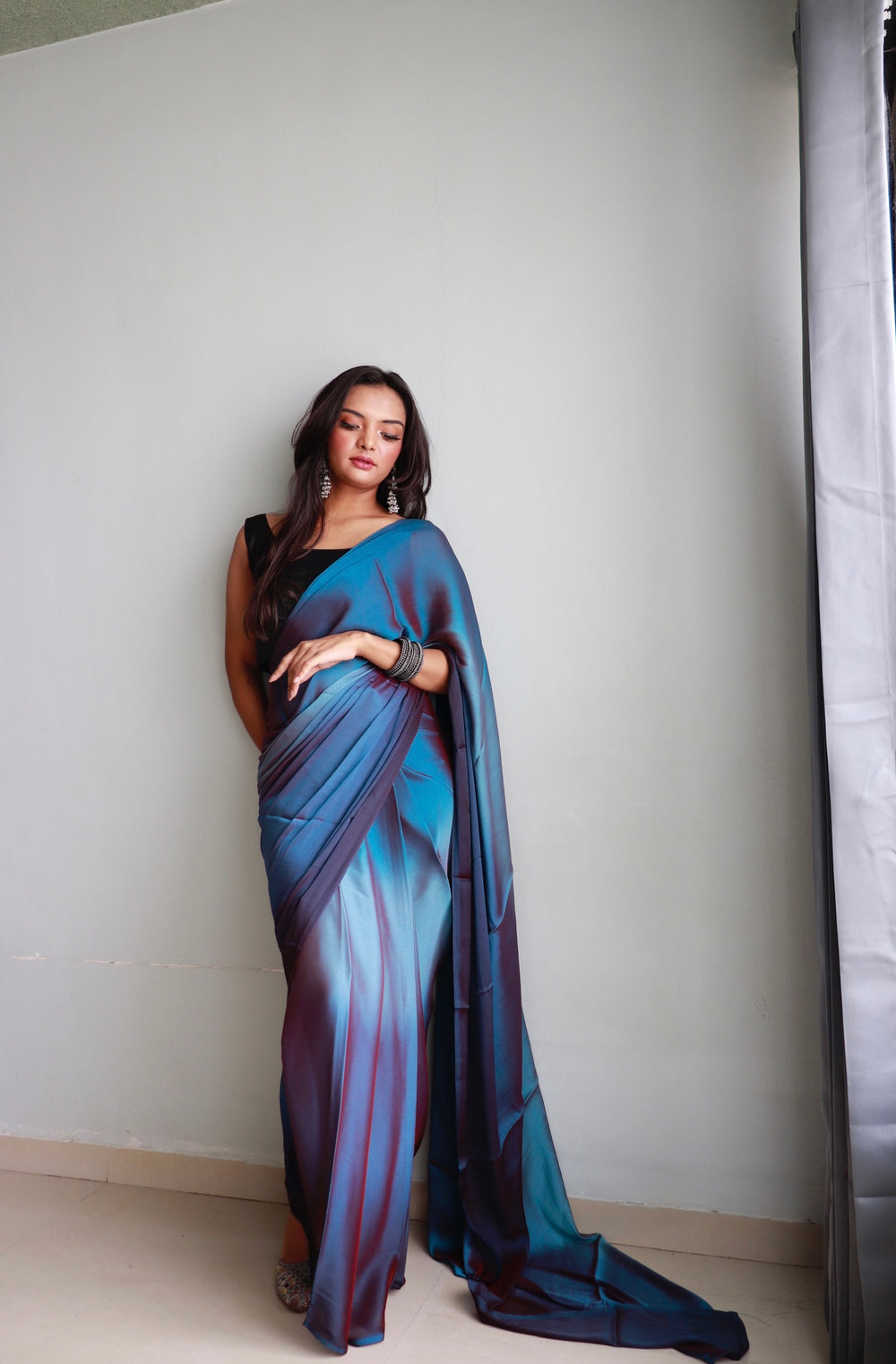 One Minute Ready To Wear Classic Oceanic Splendor Saree with Unstitch Blouse