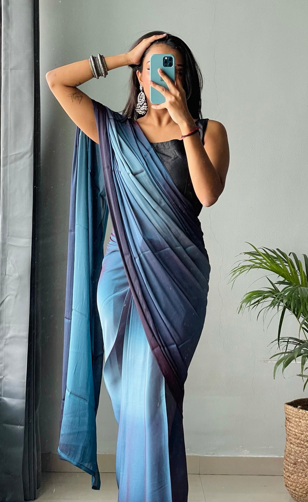 One Minute Ready To Wear Classic Oceanic Splendor Saree with Unstitch Blouse