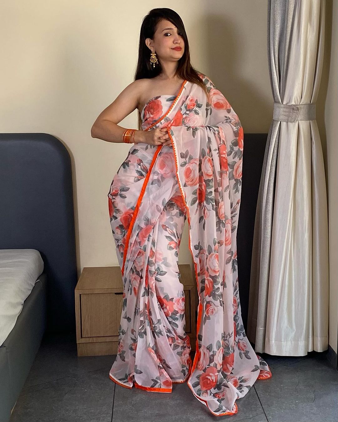 One Minute Ready To Wear Floral Elegance Glamour Saree